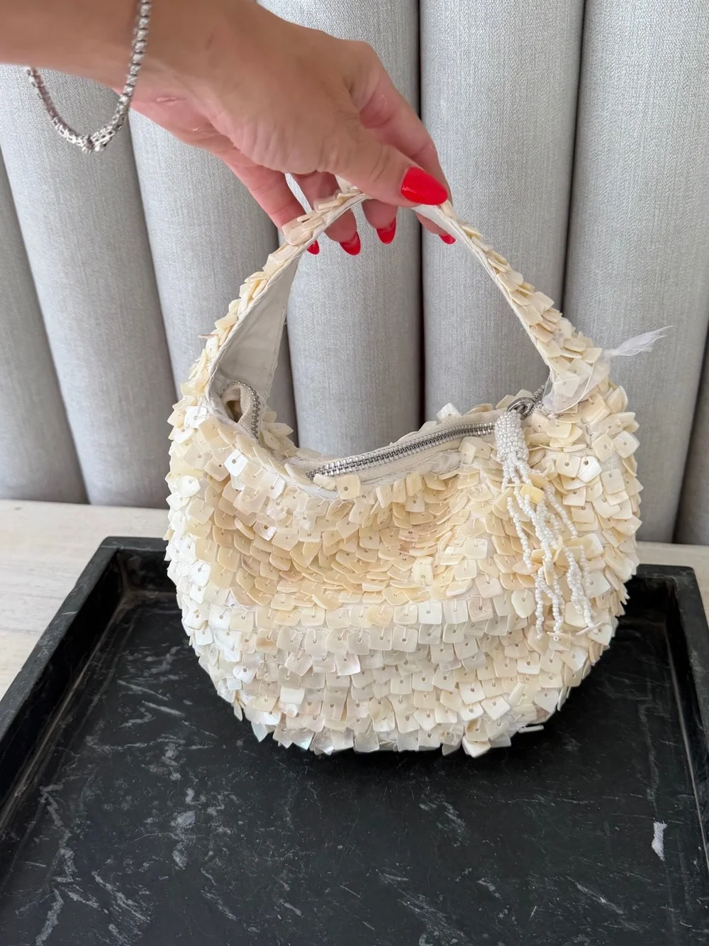 Cream Sequin-Embellished Shoulder Bag - Women